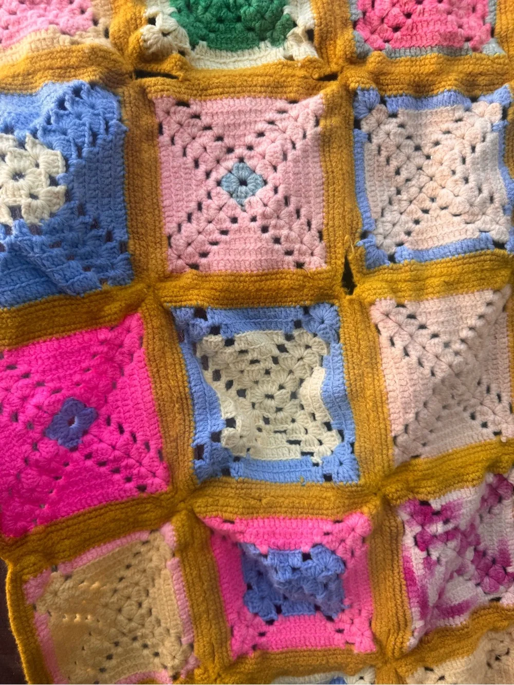 Handmade Crochet Granny Square Throw Blanket - Multicolor